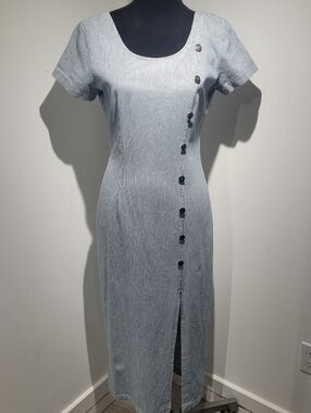 Switch USA Women's Vintage Cotton Striped Short Sleeve Maxi Dress 8 Blue White